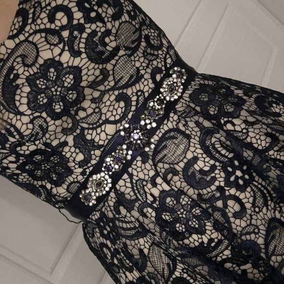 Strapless Navy Blue Lace Dress (Size 1) - Picture 3 of 5